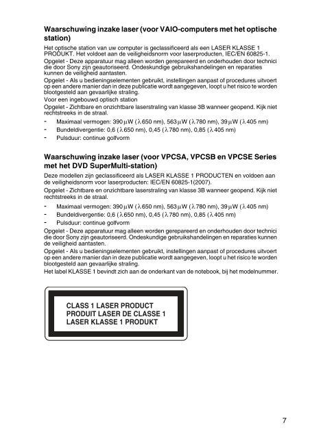 Sony VPCSA4A4E - VPCSA4A4E Documents de garantie N&eacute;erlandais