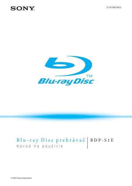 Sony BDP-S1E - BDP-S1E Consignes d&rsquo;utilisation Slovaque