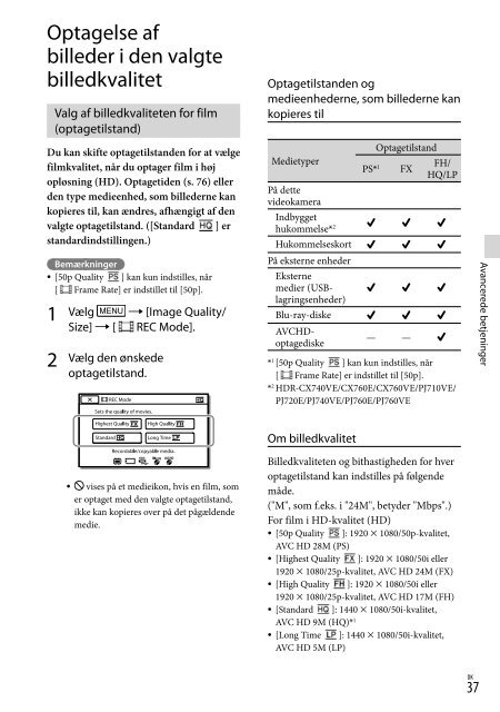 Sony HDR-PJ760E - HDR-PJ760E Consignes d&rsquo;utilisation Danois