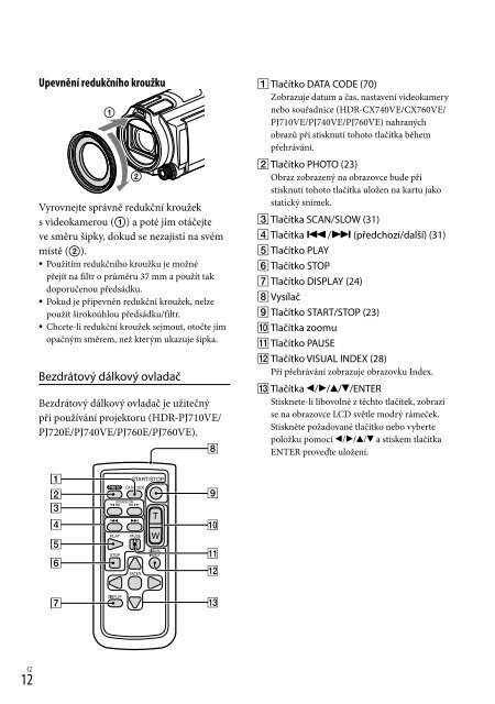 Sony HDR-PJ760E - HDR-PJ760E Consignes d&rsquo;utilisation Tch&egrave;que