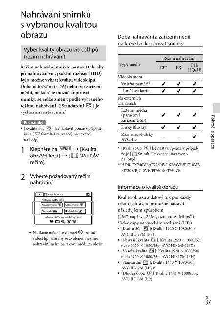 Sony HDR-PJ760E - HDR-PJ760E Consignes d&rsquo;utilisation Tch&egrave;que