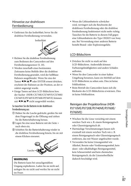 Sony HDR-PJ760E - HDR-PJ760E Consignes d&rsquo;utilisation