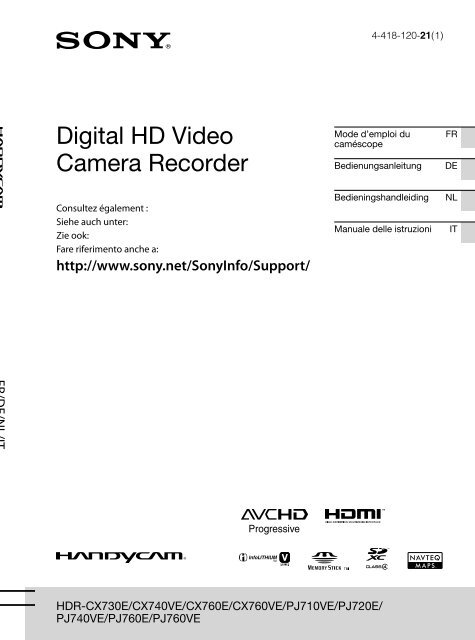 Sony HDR-PJ760E - HDR-PJ760E Consignes d&rsquo;utilisation