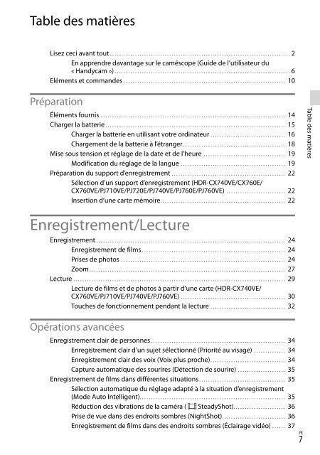 Sony HDR-PJ760E - HDR-PJ760E Consignes d&rsquo;utilisation