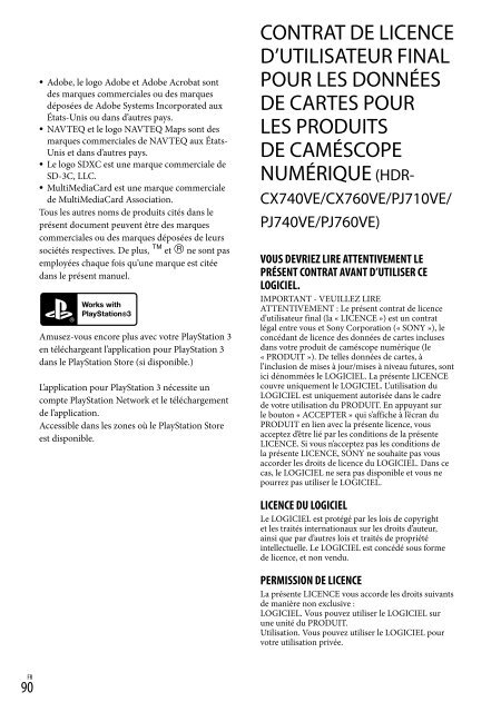 Sony HDR-PJ760E - HDR-PJ760E Consignes d&rsquo;utilisation