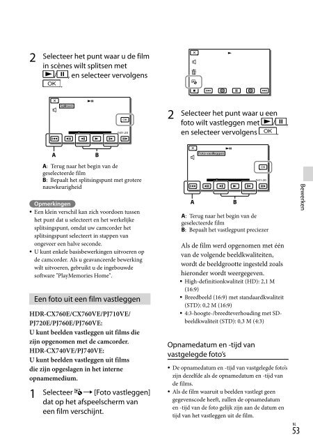 Sony HDR-PJ760E - HDR-PJ760E Consignes d&rsquo;utilisation N&eacute;erlandais