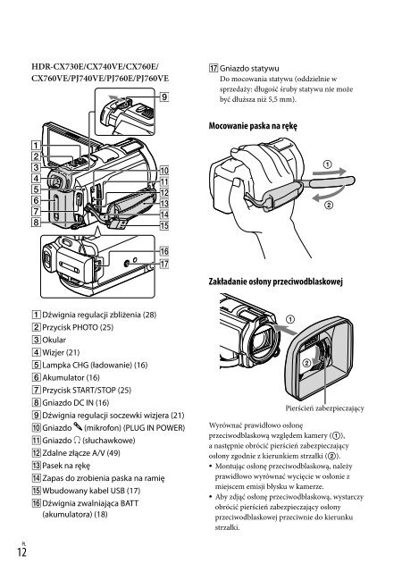 Sony HDR-PJ760E - HDR-PJ760E Consignes d&rsquo;utilisation Polonais