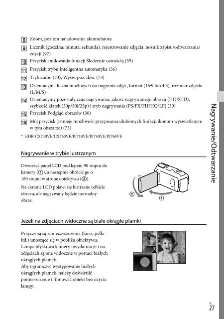 Sony HDR-PJ760E - HDR-PJ760E Consignes d&rsquo;utilisation Polonais