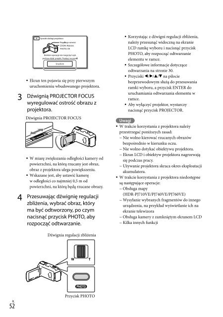 Sony HDR-PJ760E - HDR-PJ760E Consignes d&rsquo;utilisation Polonais