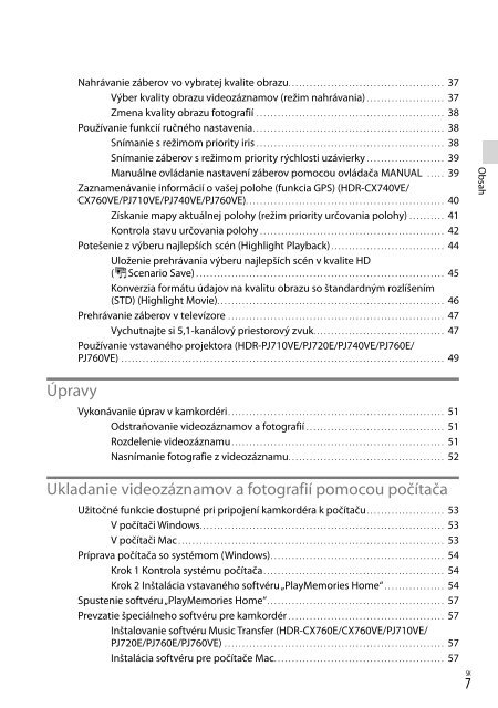 Sony HDR-PJ760E - HDR-PJ760E Consignes d&rsquo;utilisation Slovaque