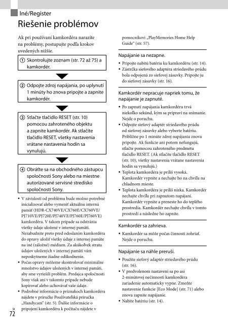 Sony HDR-PJ760E - HDR-PJ760E Consignes d&rsquo;utilisation Slovaque