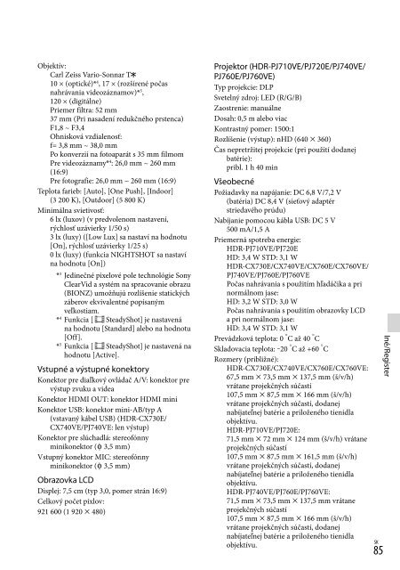 Sony HDR-PJ760E - HDR-PJ760E Consignes d&rsquo;utilisation Slovaque