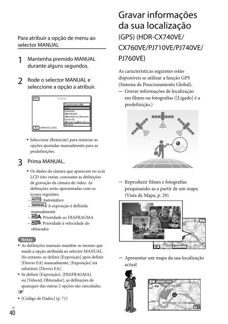 Sony HDR-PJ760E - HDR-PJ760E Consignes d&rsquo;utilisation Portugais