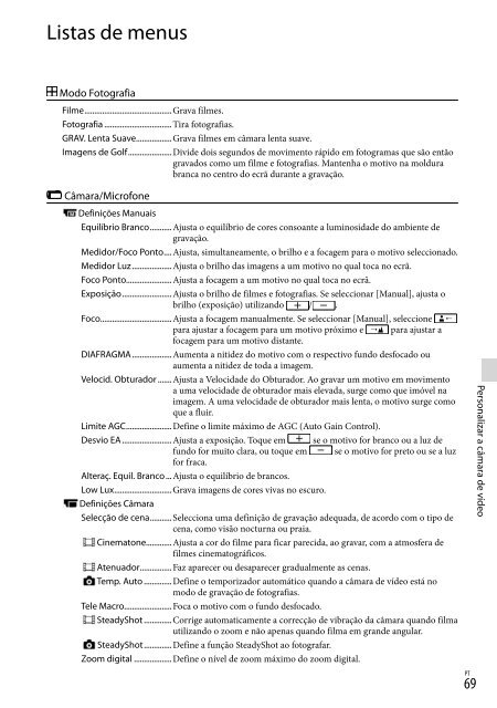 Sony HDR-PJ760E - HDR-PJ760E Consignes d&rsquo;utilisation Portugais