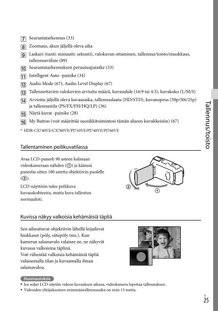 Sony HDR-PJ760E - HDR-PJ760E Consignes d&rsquo;utilisation Finlandais