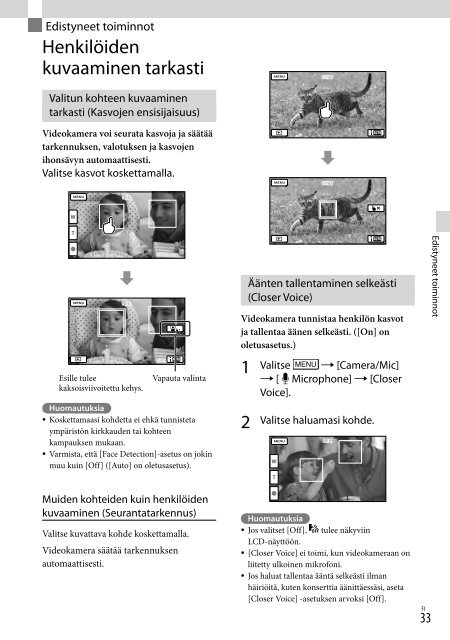 Sony HDR-PJ760E - HDR-PJ760E Consignes d&rsquo;utilisation Finlandais