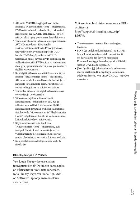 Sony HDR-PJ760E - HDR-PJ760E Consignes d&rsquo;utilisation Finlandais