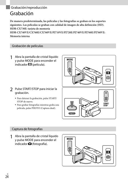 Sony HDR-PJ760E - HDR-PJ760E Consignes d&rsquo;utilisation Espagnol