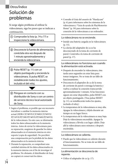 Sony HDR-PJ760E - HDR-PJ760E Consignes d&rsquo;utilisation Espagnol