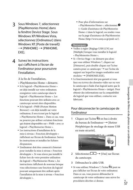 Sony HDR-PJ760E - HDR-PJ760E Consignes d&rsquo;utilisation Fran&ccedil;ais