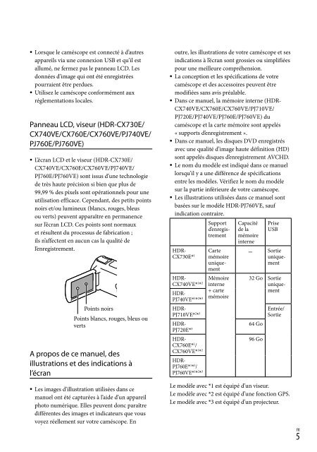 Sony HDR-PJ760E - HDR-PJ760E Consignes d&rsquo;utilisation Fran&ccedil;ais