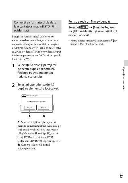 Sony HDR-PJ760E - HDR-PJ760E Consignes d&rsquo;utilisation Roumain