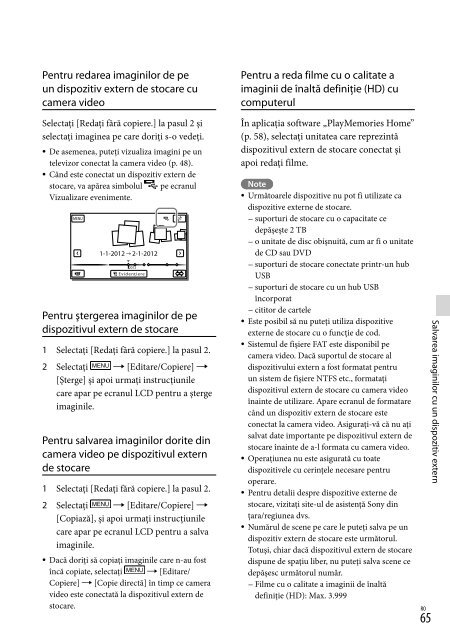 Sony HDR-PJ760E - HDR-PJ760E Consignes d&rsquo;utilisation Roumain