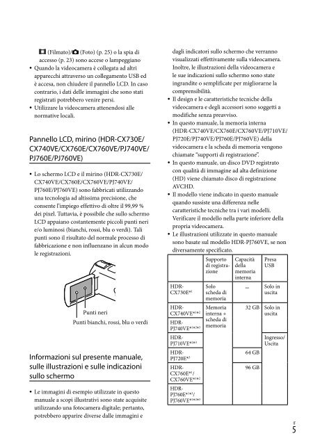 Sony HDR-PJ760E - HDR-PJ760E Consignes d&rsquo;utilisation Italien