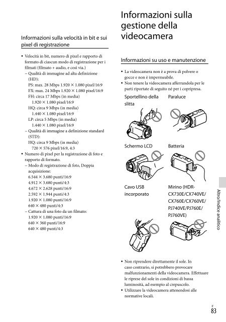 Sony HDR-PJ760E - HDR-PJ760E Consignes d&rsquo;utilisation Italien