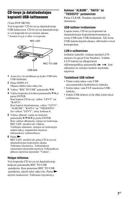 Sony DVP-SR150 - DVP-SR150 Consignes d&rsquo;utilisation Finlandais