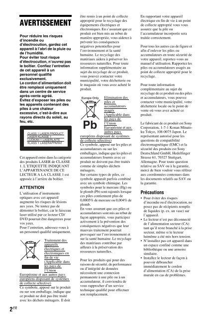 Sony DVP-SR150 - DVP-SR150 Consignes d&rsquo;utilisation Su&eacute;dois