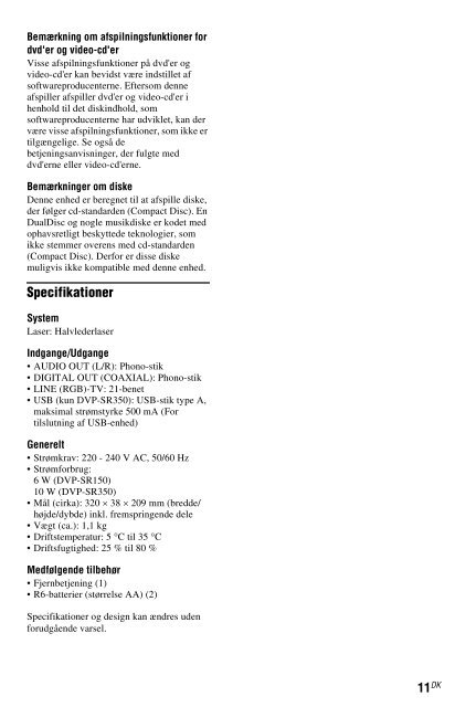 Sony DVP-SR150 - DVP-SR150 Consignes d&rsquo;utilisation Fran&ccedil;ais