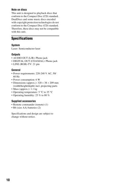 Sony DVP-SR150 - DVP-SR150 Consignes d&rsquo;utilisation Anglais