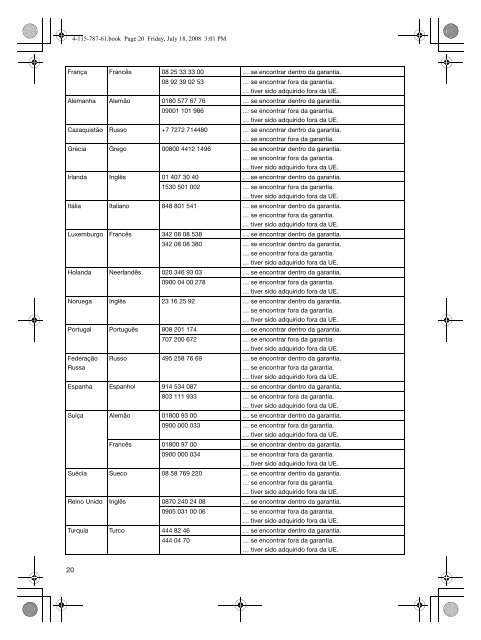 Sony VGN-NS11SR - VGN-NS11SR Documents de garantie Portugais