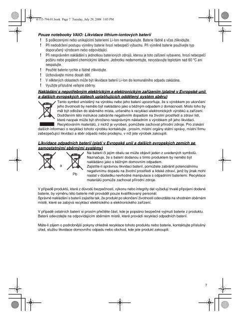 Sony VGN-NS11SR - VGN-NS11SR Documents de garantie Tch&egrave;que