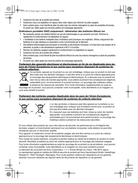 Sony VGN-NS11SR - VGN-NS11SR Documents de garantie