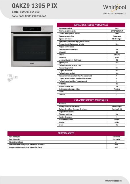 KitchenAid OAKZ9 1395 P IX - OAKZ9 1395 P IX FR (859991544440) Scheda Prodotto