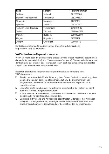 Sony SVP1322B4E - SVP1322B4E Documenti garanzia Tedesco