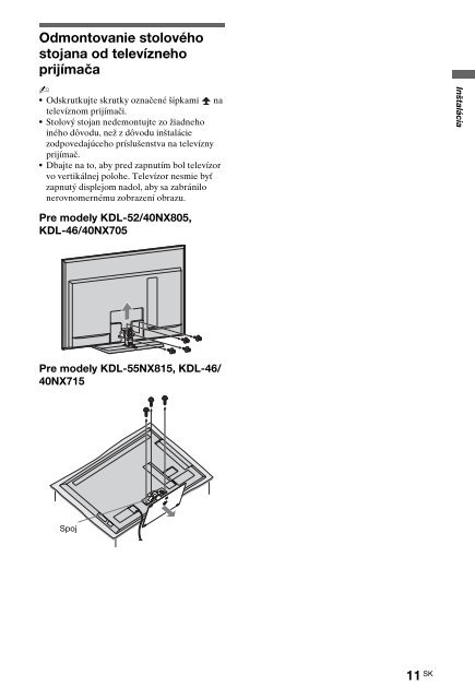 Sony KDL-40NX715 - KDL-40NX715 Consignes d&rsquo;utilisation Slovaque