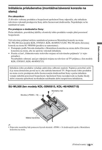 Sony KDL-40NX715 - KDL-40NX715 Consignes d&rsquo;utilisation Slovaque