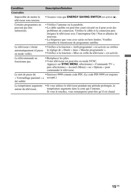 Sony KDL-40NX715 - KDL-40NX715 Consignes d&rsquo;utilisation