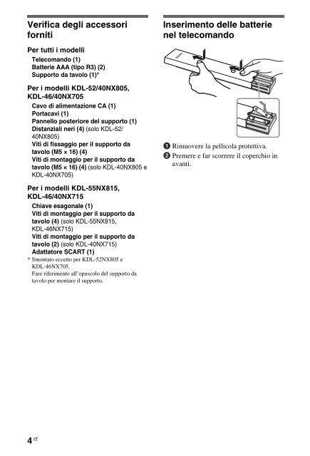 Sony KDL-40NX715 - KDL-40NX715 Consignes d&rsquo;utilisation Italien