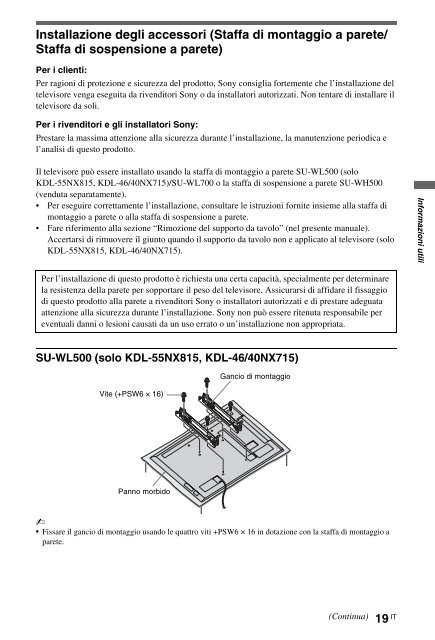 Sony KDL-40NX715 - KDL-40NX715 Consignes d&rsquo;utilisation Italien