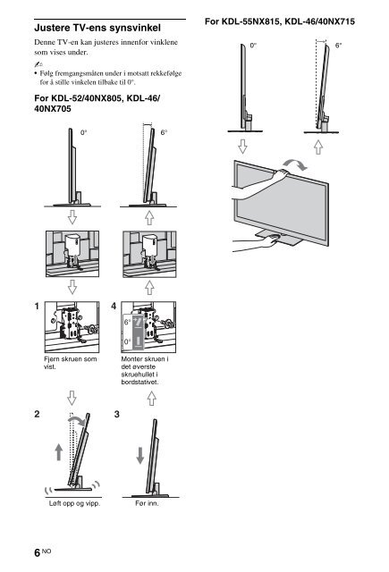 Sony KDL-40NX715 - KDL-40NX715 Consignes d&rsquo;utilisation Norv&eacute;gien