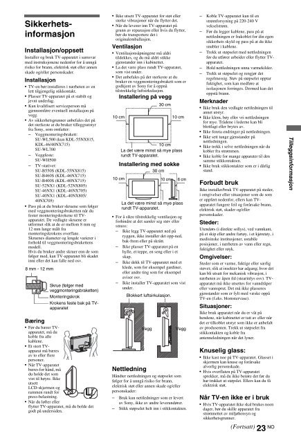 Sony KDL-40NX715 - KDL-40NX715 Consignes d&rsquo;utilisation Norv&eacute;gien