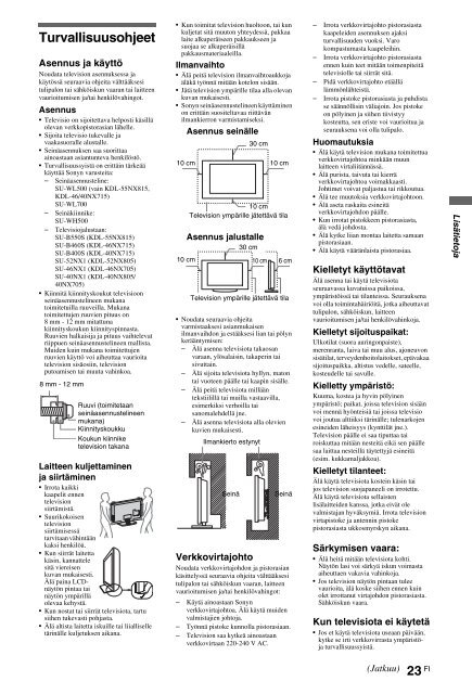 Sony KDL-40NX715 - KDL-40NX715 Consignes d&rsquo;utilisation Finlandais