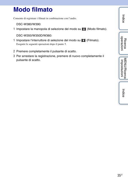 Sony DSC-W380 - DSC-W380 Consignes d&rsquo;utilisation Italien