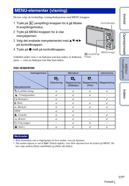 Sony DSC-W380 - DSC-W380 Consignes d&rsquo;utilisation Norv&eacute;gien