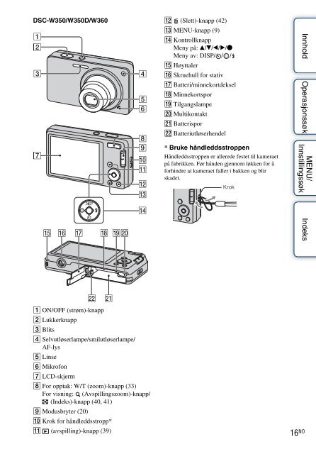 Sony DSC-W380 - DSC-W380 Consignes d&rsquo;utilisation Norv&eacute;gien