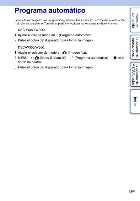 Sony DSC-W380 - DSC-W380 Guide pratique Espagnol